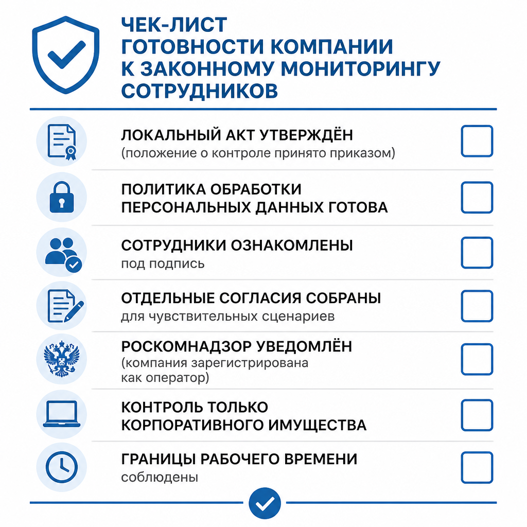 Чек-лист готовности компании к законному мониторингу сотрудников